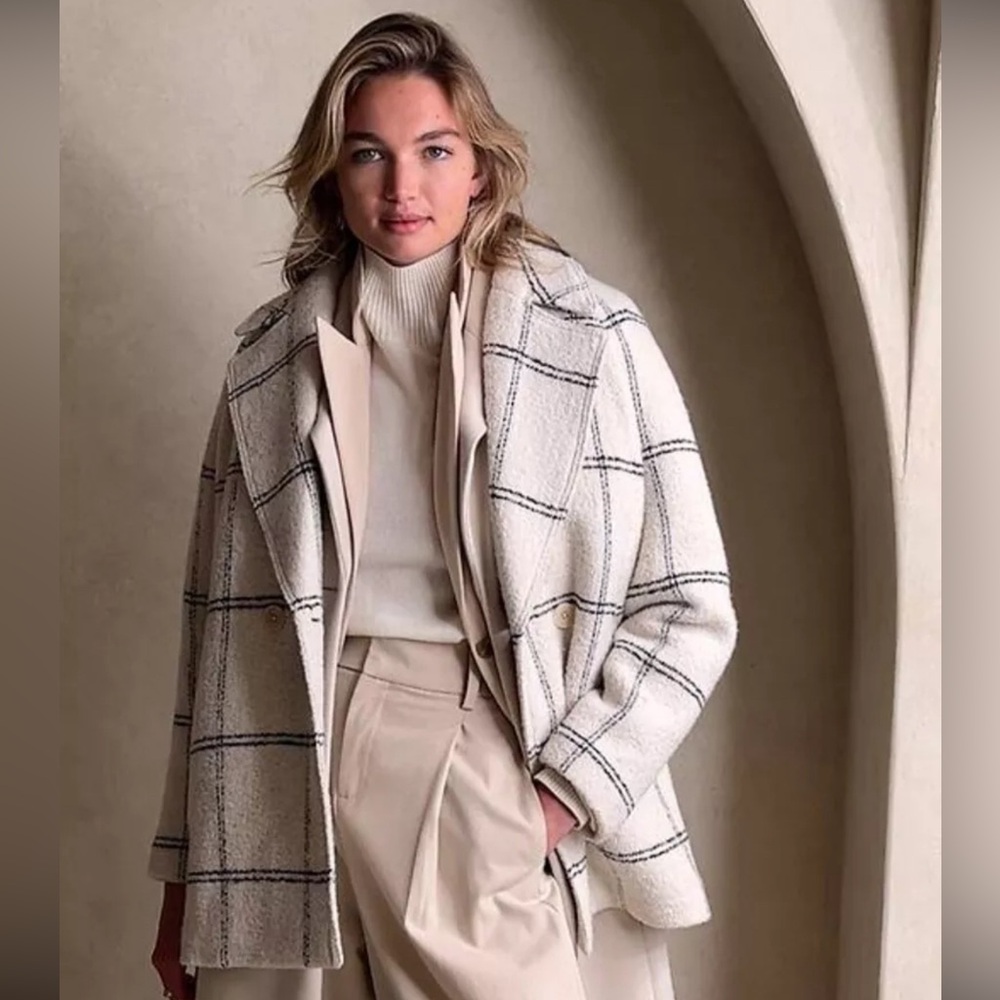 Banana Republic Plaid Cream Coat